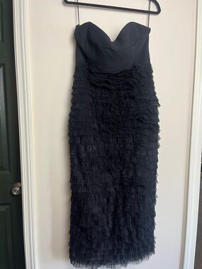 H&M Black Strapless Ruffle Midi Dress